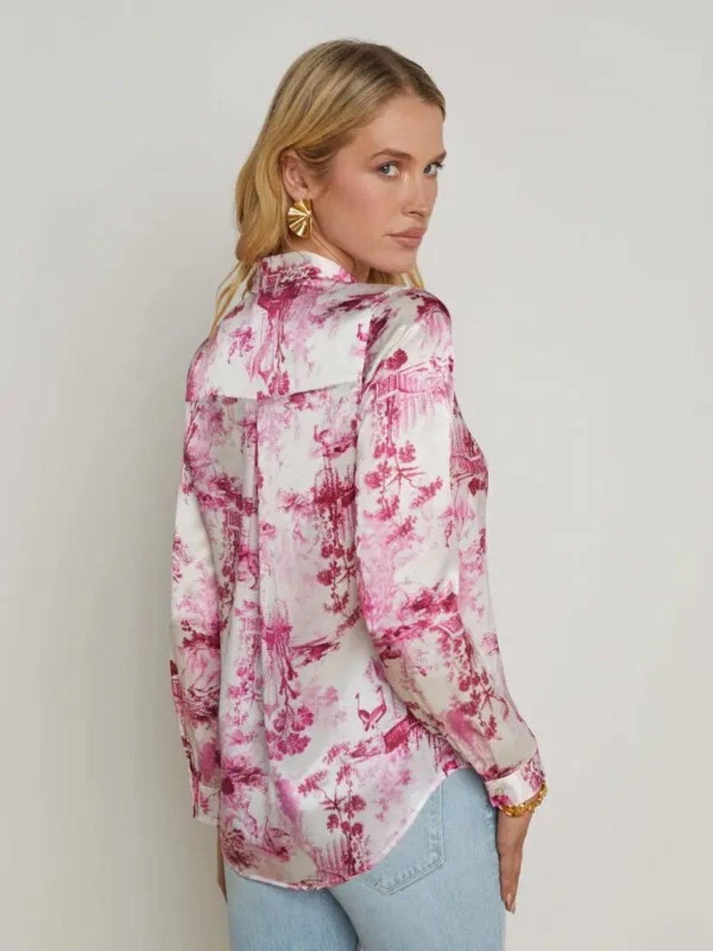 NWT L'Agence Tyler Silk Blouse Top In White/pink Small Porcelain Toile - Picture 3 of 8